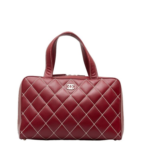 Authentic CHANEL CC Wild Stitch Vintage Quilted Bowler Hand Bag Lambskin - Picture 1 of 11